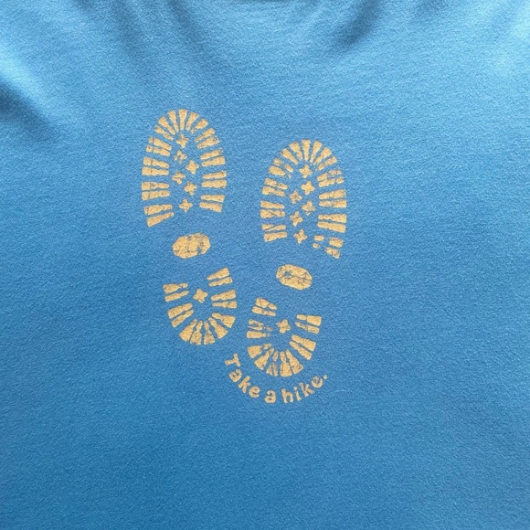 Life Is‎ Good Men’s Blue Long Sleeve Trail Hike Boot Print Graphic Tee Sz L - Picture 3 of 8
